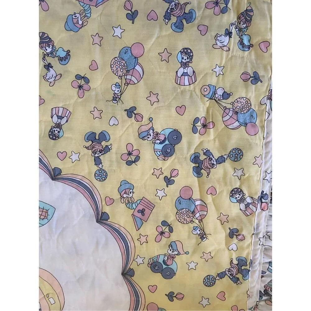 Vintage Precious Moments Baby Blanket Quilt Clown Ballons Jack In Box 44 x 35 in